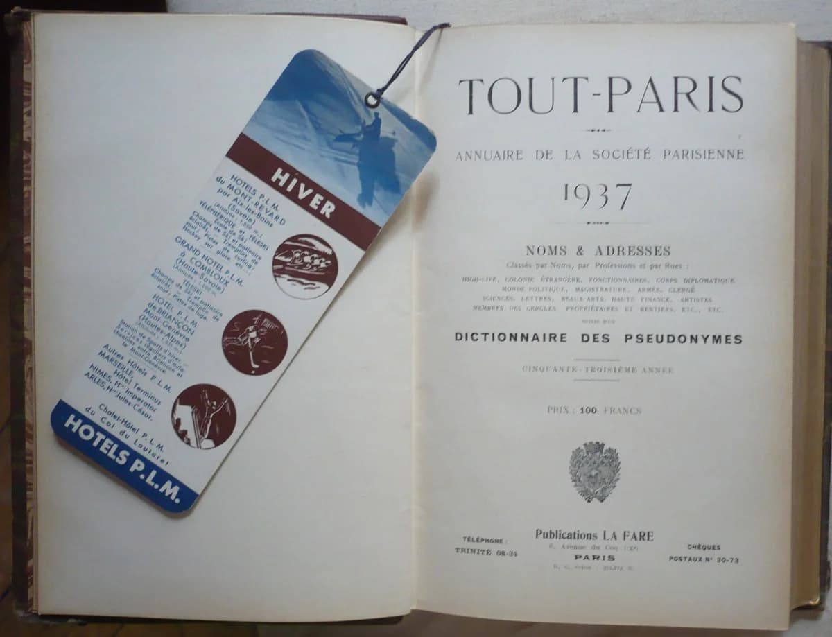 Tout Paris, Annuaire de la Société Parisienne 1937 - Image 4