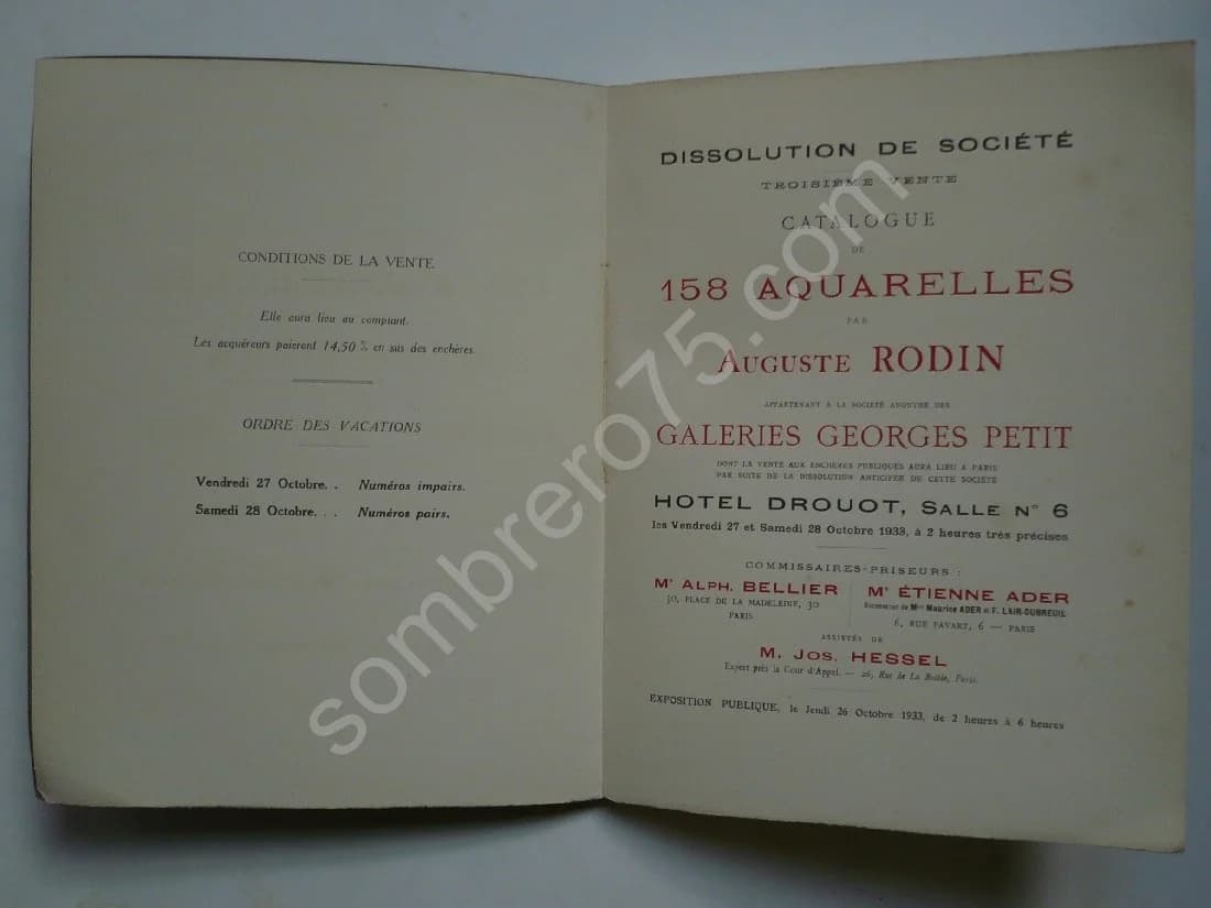 Catalogue de 158 Aquarelles par Rodin Société Anonyme des Galeries Georges Petit (3e Vente) - Hôtel Drouot, Paris - 27 & 28 Octo - Image 5