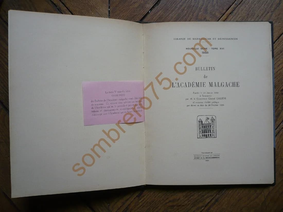 Bulletin de l'Académie Malgache Nouvelle série Tome XVI 1933 Colonie de Madagascar et Dépendances - Image 2
