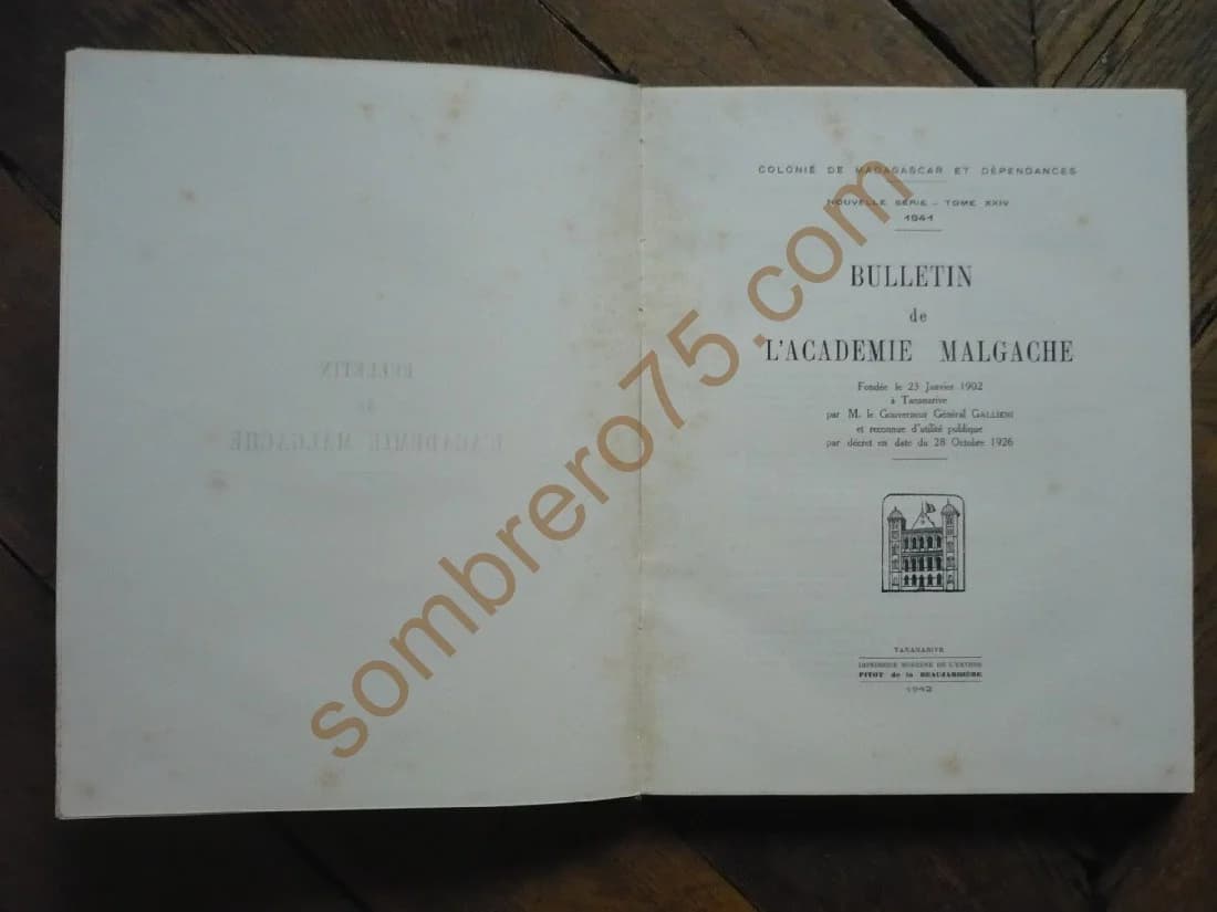 Bulletin de l'Académie Malgache Nouvelle série Tome XXIV 1941 Colonie de Madagascar et Dépendances - Image 2