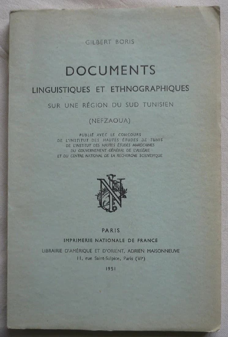 Documents Linguistiques et Ethnographiques sur une région du sud tunisien : le Nefzaoua