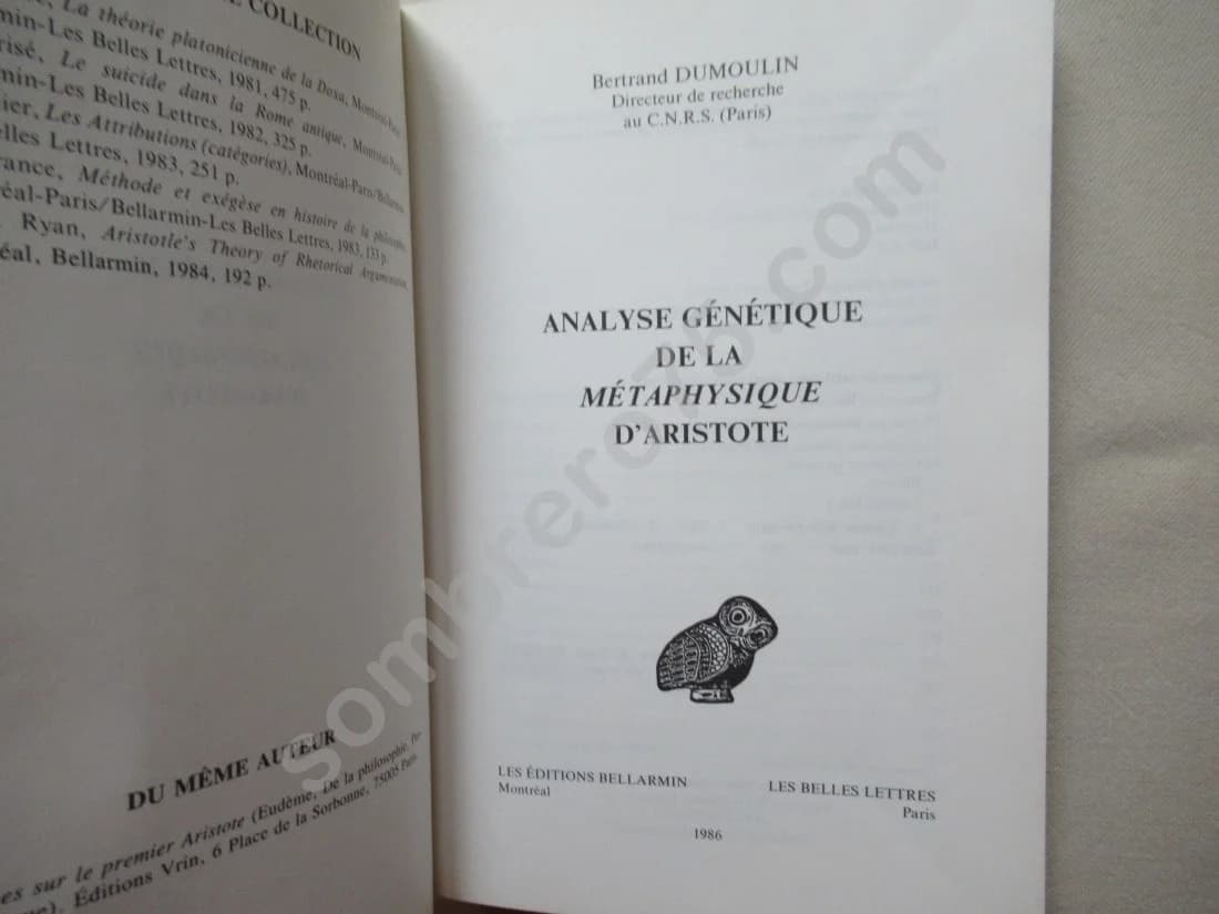 Analyse Génétique de la Métaphysique d'Aristote. B. DUMOULIN. Envoi - Image 3