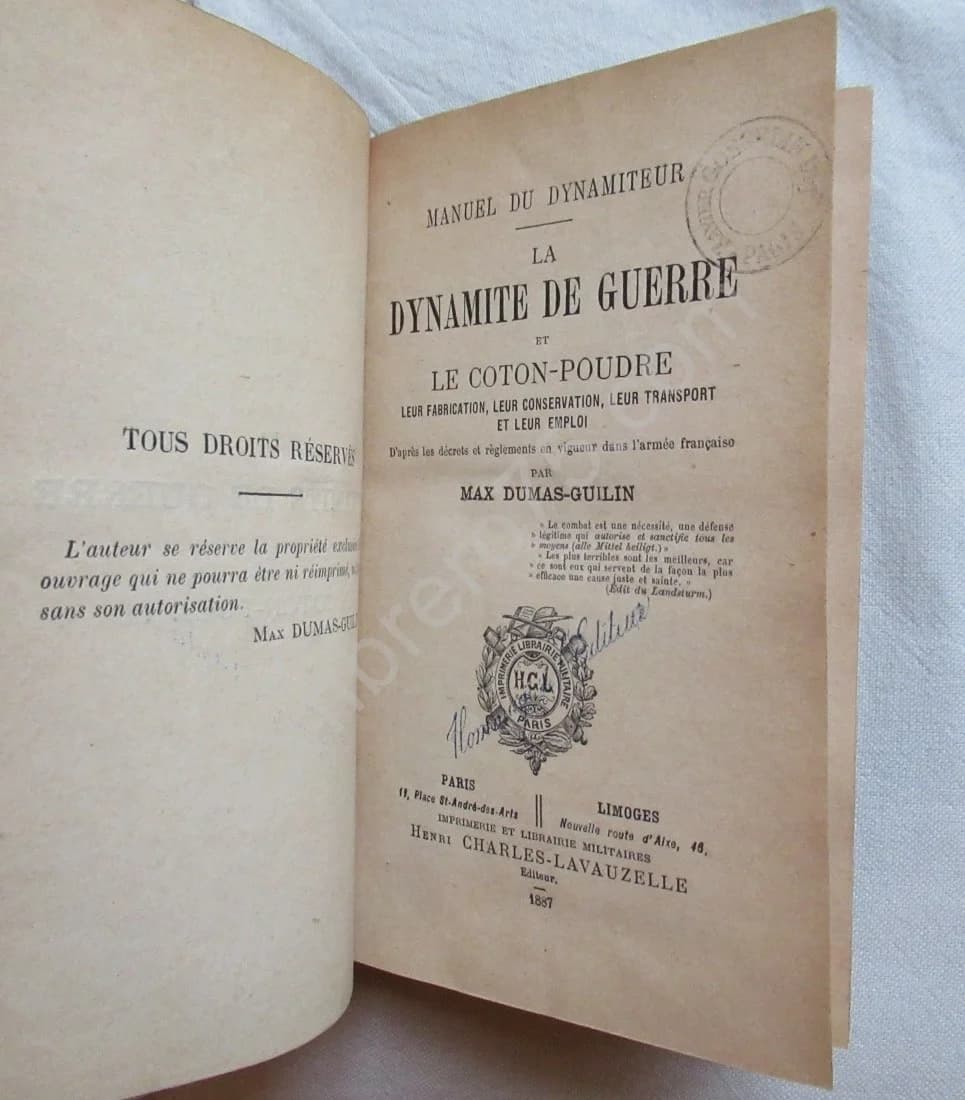 Manuel du dynamiteur. La dynamite de guerre et le coton poudre. Max Dumas Guilin - Image 2