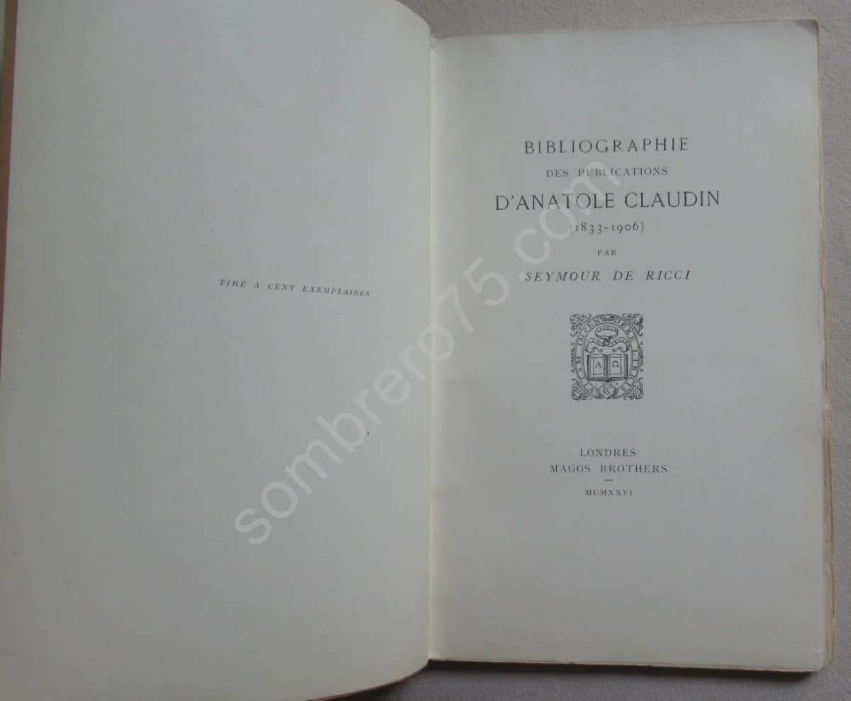 Bibliographie des Publications d'Anatole Claudin 1833-1906. Seymour de Ricci - Image 3