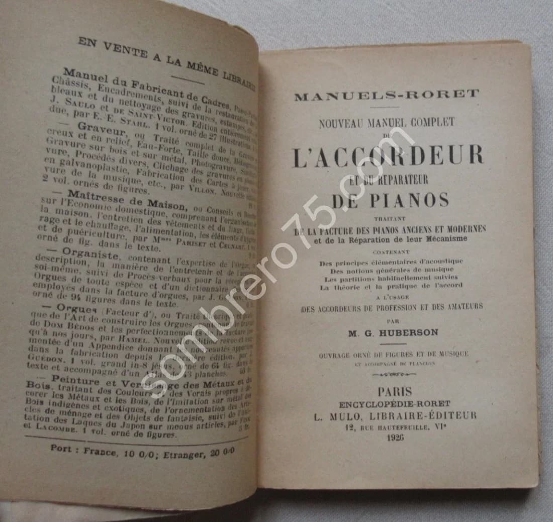 Accordeur et Réparateur de Pianos. M G HUBERSON. 1926 - Image 3