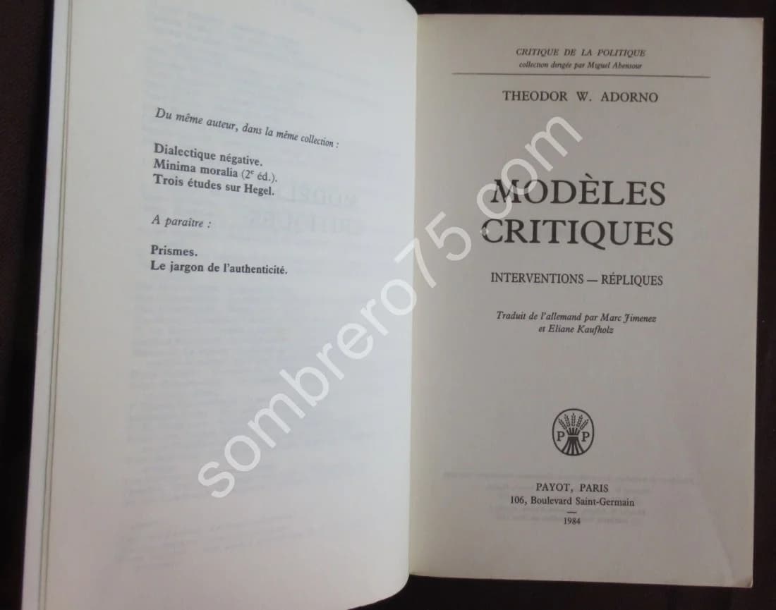 Modèles Critiques. Interventions - Répliques. Theodor W Adorno - Image 3