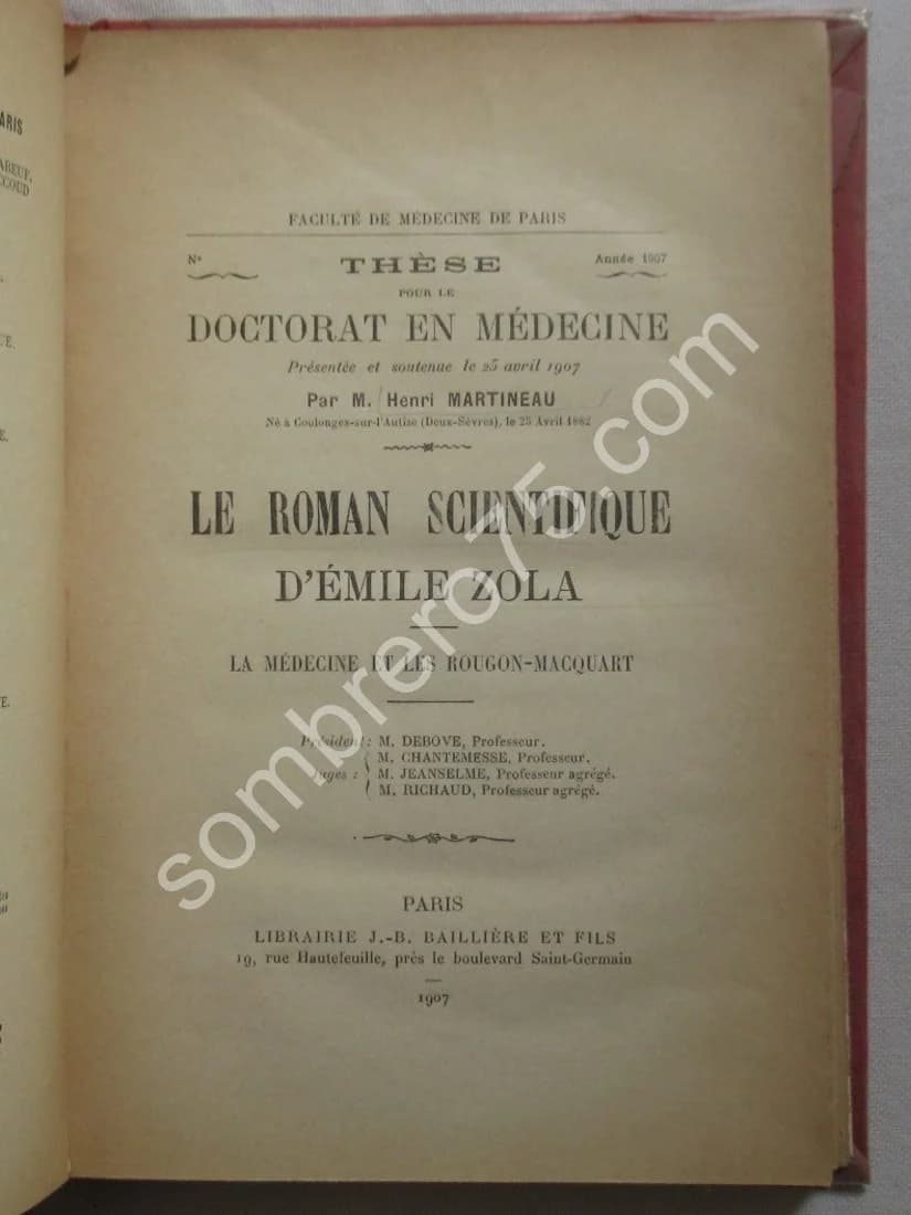 Le Roman Scientifique d'Emile Zola. La médecine et les Rougon Macquart. H. MARTINEAU - Image 3