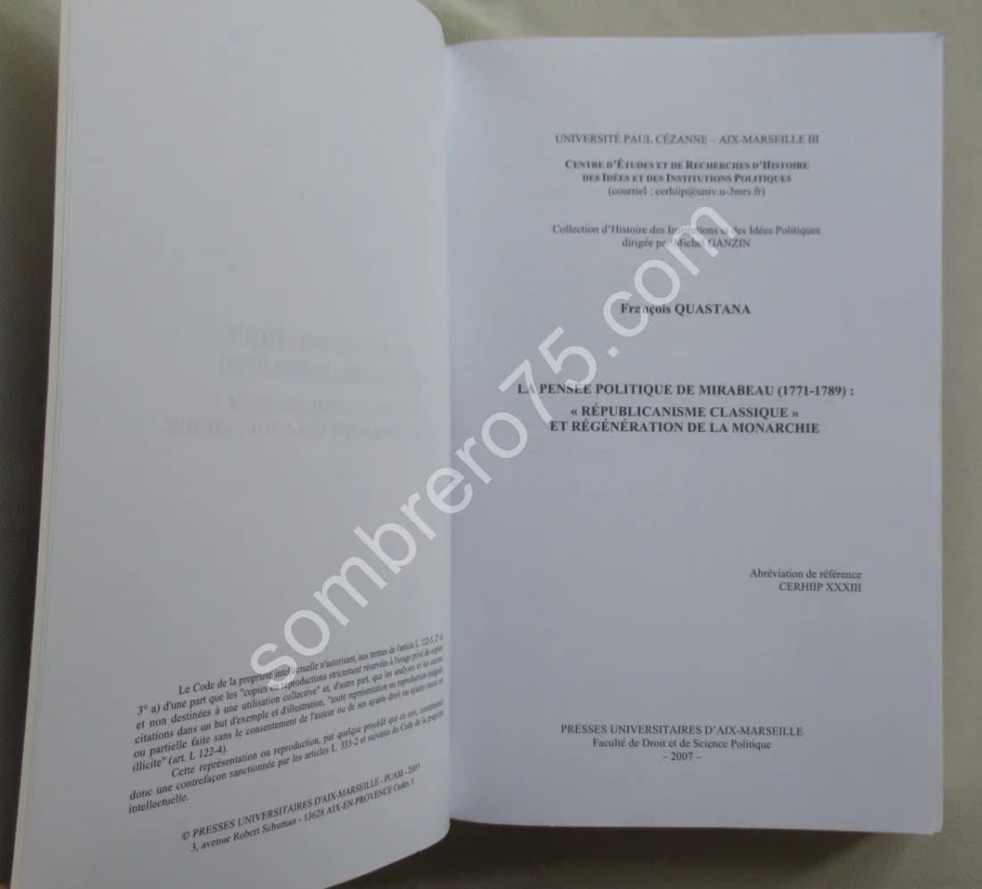 La Pensée Politique de Mirabeau 1771-1789. Fr. QUASTANA - Image 3