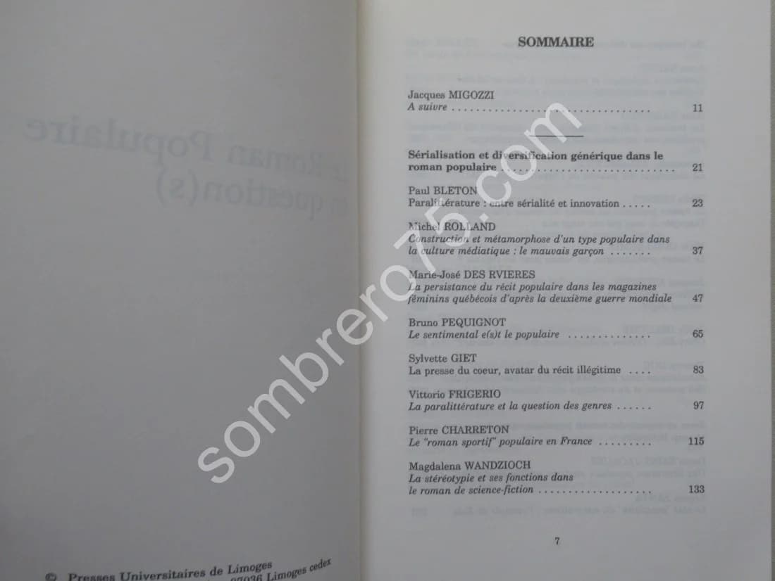 Le Roman Populaire en Question (s). Acte Colloque International 1995. J MIGOZZI - Image 4
