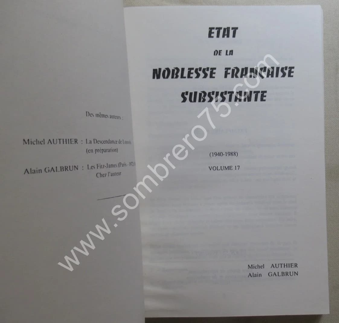 Etat de la Noblesse Subsistante 1940-1988. Vol 17 - Image 3
