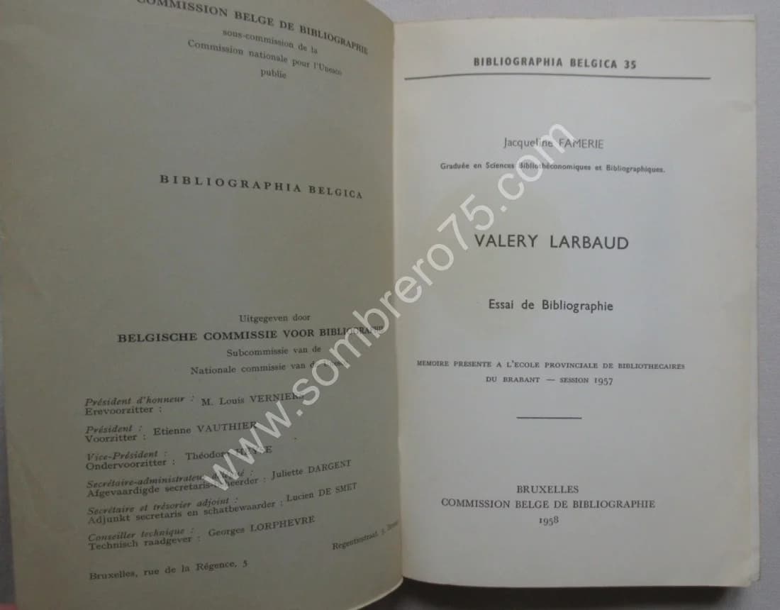 Valéry LARBAUD, Essai de Bibliographie (Bruxelles, 1958) - Image 3