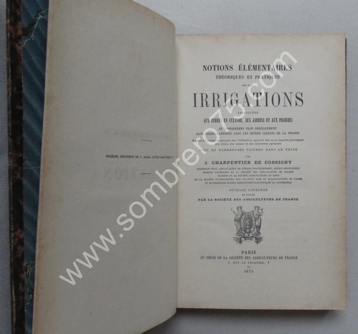 Notions sur les Irrigations. J CHARPENTIER DE COSSIGNY 1874 - Image 3