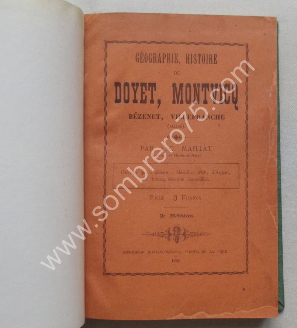 Géographie et Histoire de Doyet, Montvicq. A. C. MAILLAT 1894 - Image 2