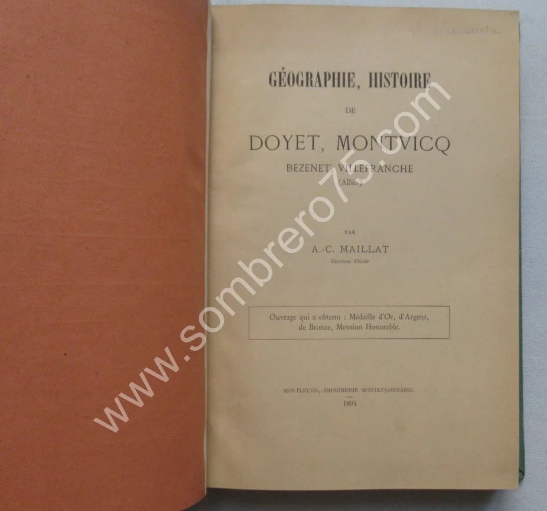 Géographie et Histoire de Doyet, Montvicq. A. C. MAILLAT 1894 - Image 3