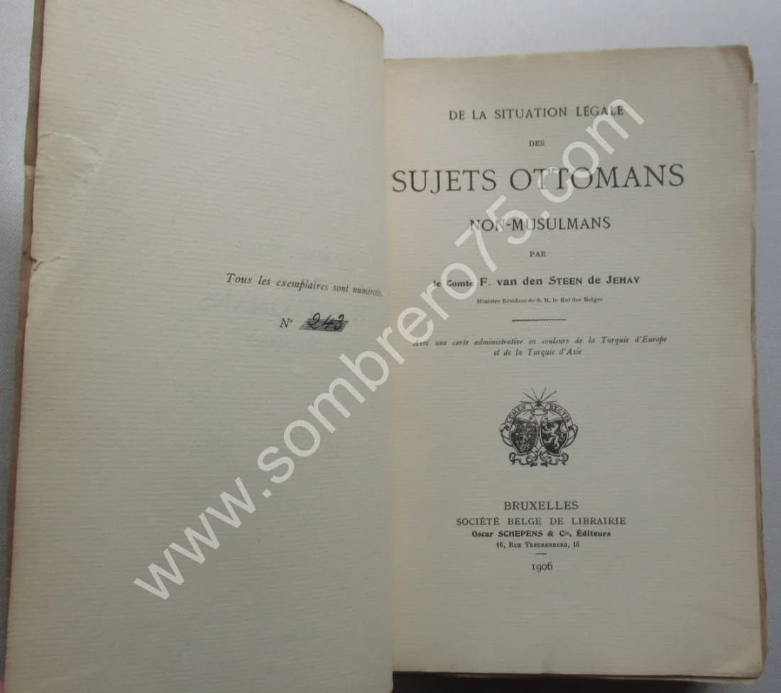 De la Situation Légale des Sujets Ottomans non Musulmans. Van den Steen de Jehay - Image 3