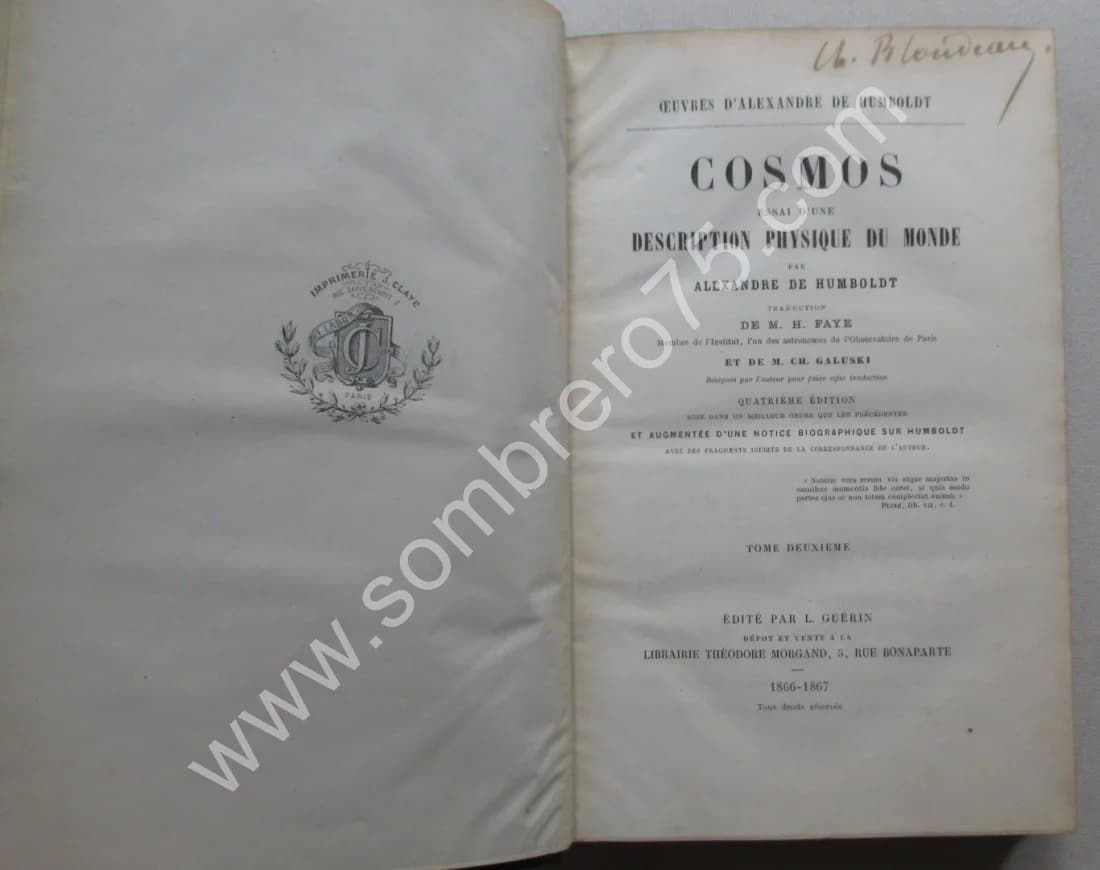 Cosmos - Essai d'une Description Physique du Monde. 4 Tomes. Alex. HUMBOLDT - Image 7