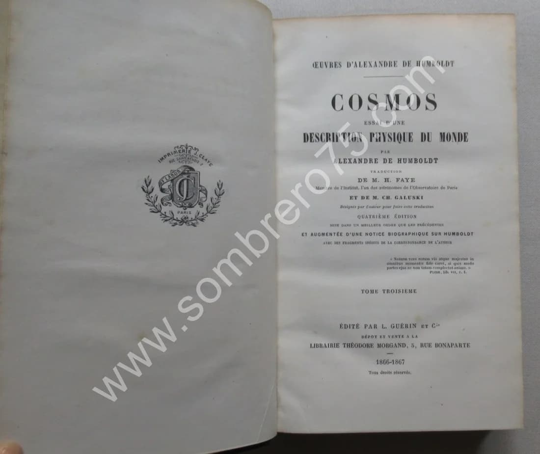Cosmos - Essai d'une Description Physique du Monde. 4 Tomes. Alex. HUMBOLDT - Image 10