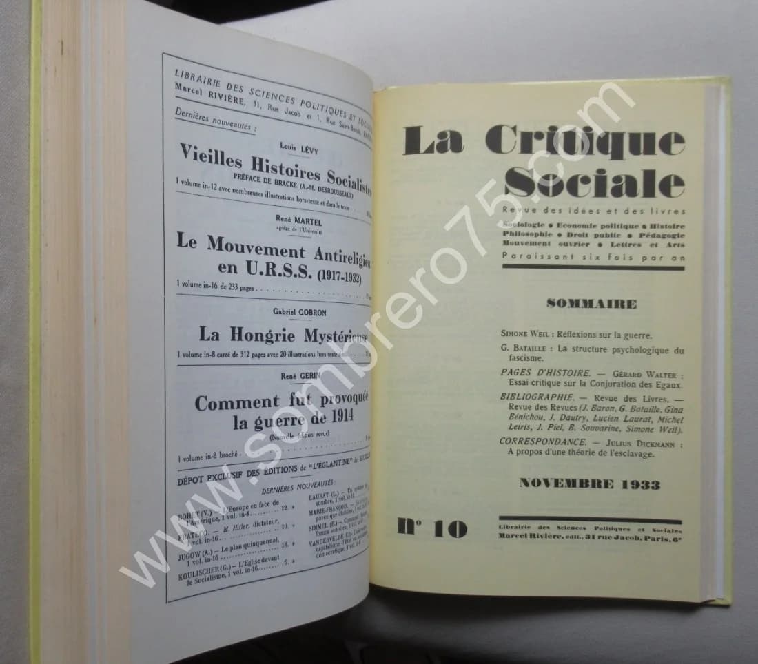 La Critique Sociale. Revue des idées et des livres. 1931-1934. Réimpression 1983 - Image 5