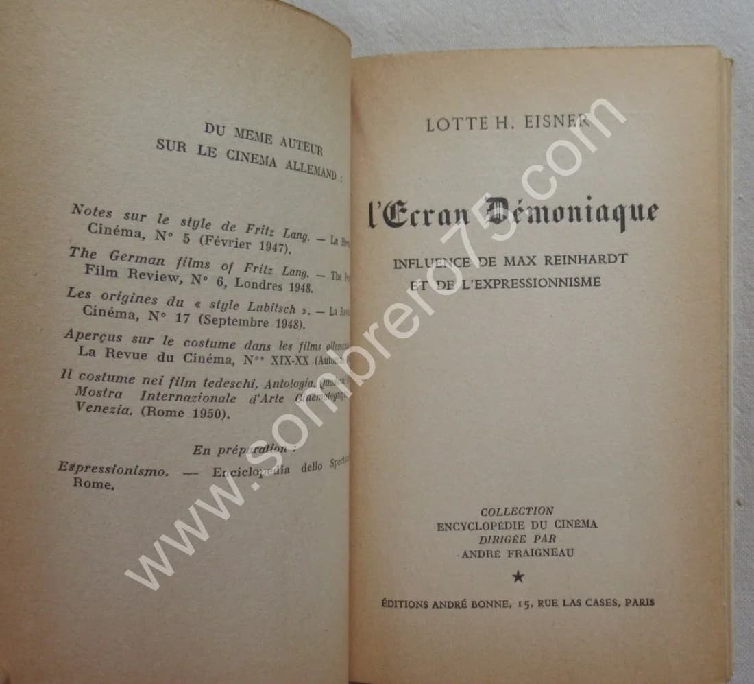 L'Ecran Démoniaque. Lotte H. EISNER 1952. Ed Originale - Image 3