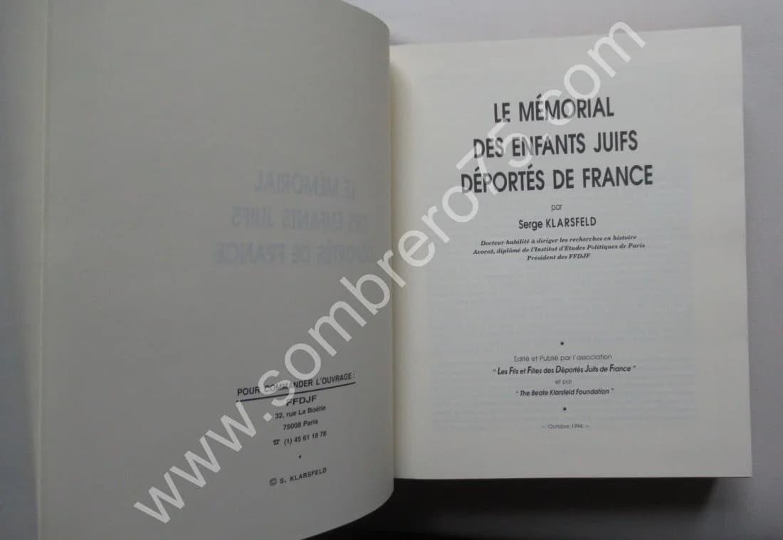 Le Mémorial des Enfants Juifs déportés de France. S. KLARSFELD. 1994 - Image 3