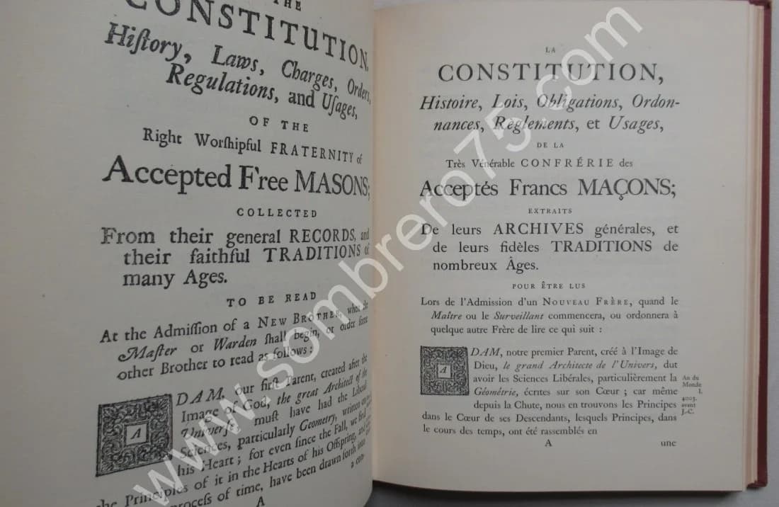 Reproduction des Constitutions des Francs Maçons de 1723. Anglais/Français. 1952 - Image 7