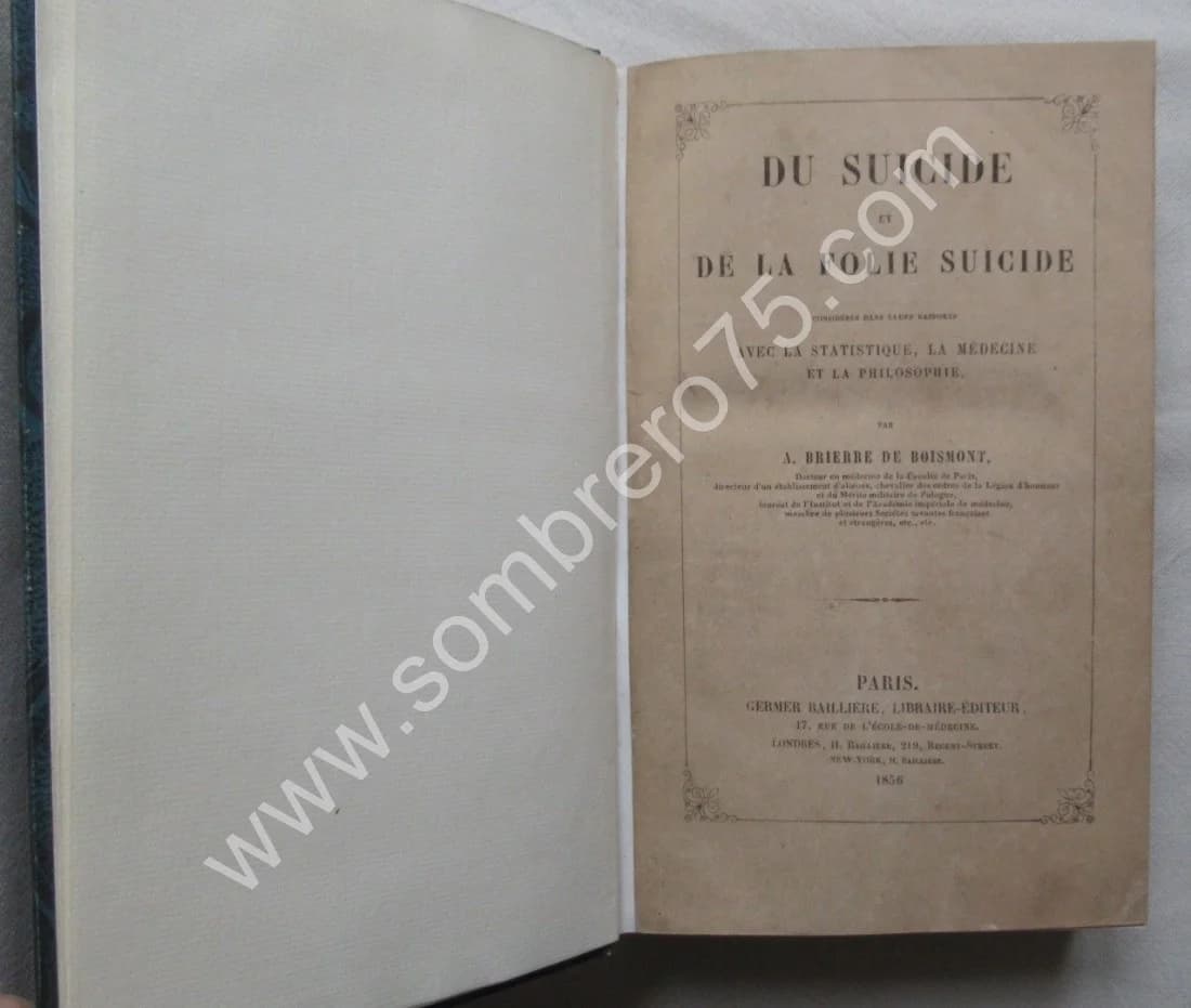 Du Suicide et de la Folie Suicide. A. BRIERRE DE BOISMONT 1856 - Image 2