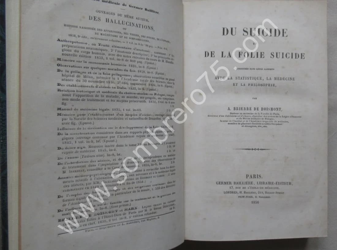 Du Suicide et de la Folie Suicide. A. BRIERRE DE BOISMONT 1856 - Image 3