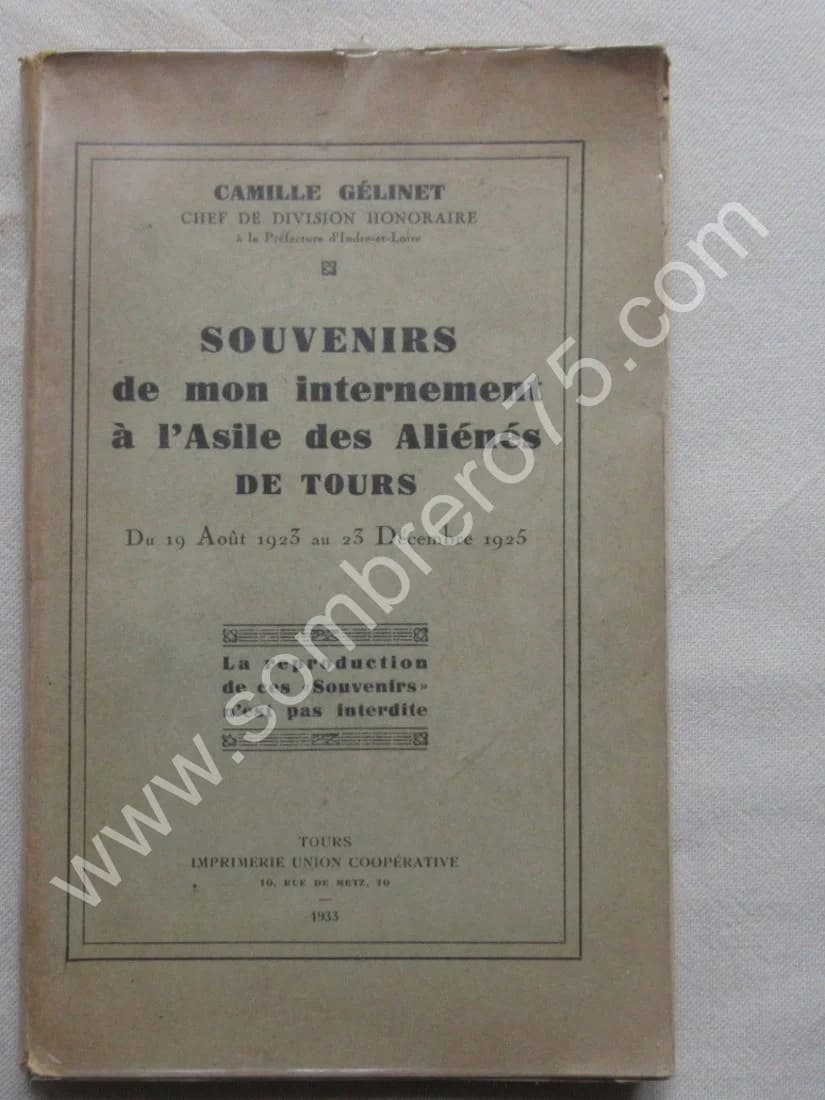 Souvenirs de mon Internement à l'Asile des Aliénés de Tours. GELINET