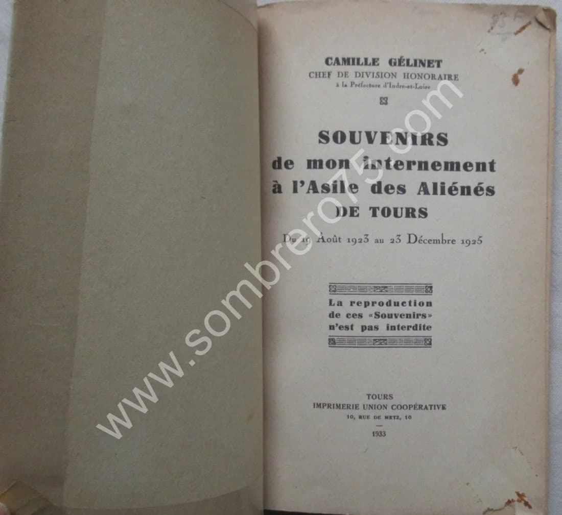 Souvenirs de mon Internement à l'Asile des Aliénés de Tours. GELINET - Image 3