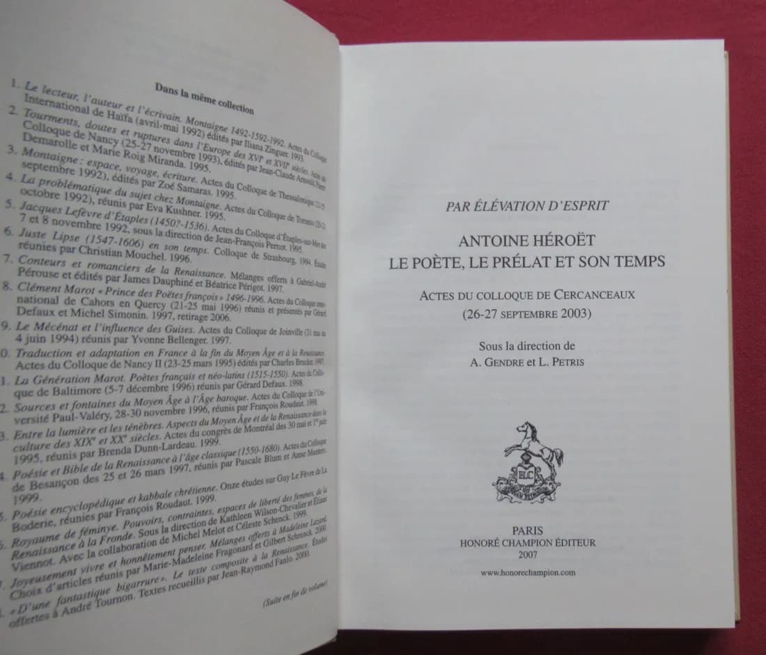 Antoine Héroët le poète, le prélat et son temps. A. GENDRE et L. PETRIS - Image 3