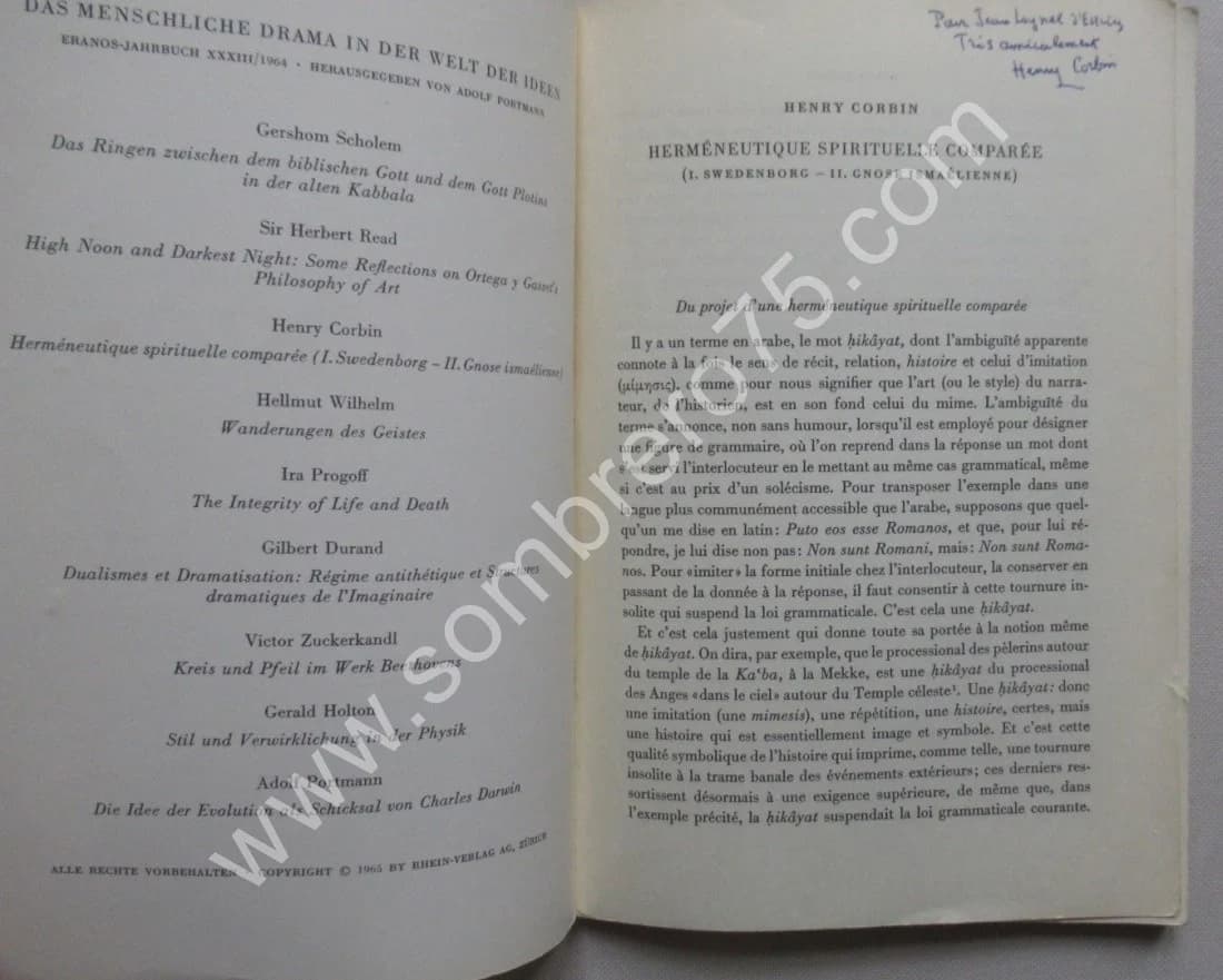 CORBIN H. Herméneutique spirituelle comparée. S.P. Envoi - Image 2