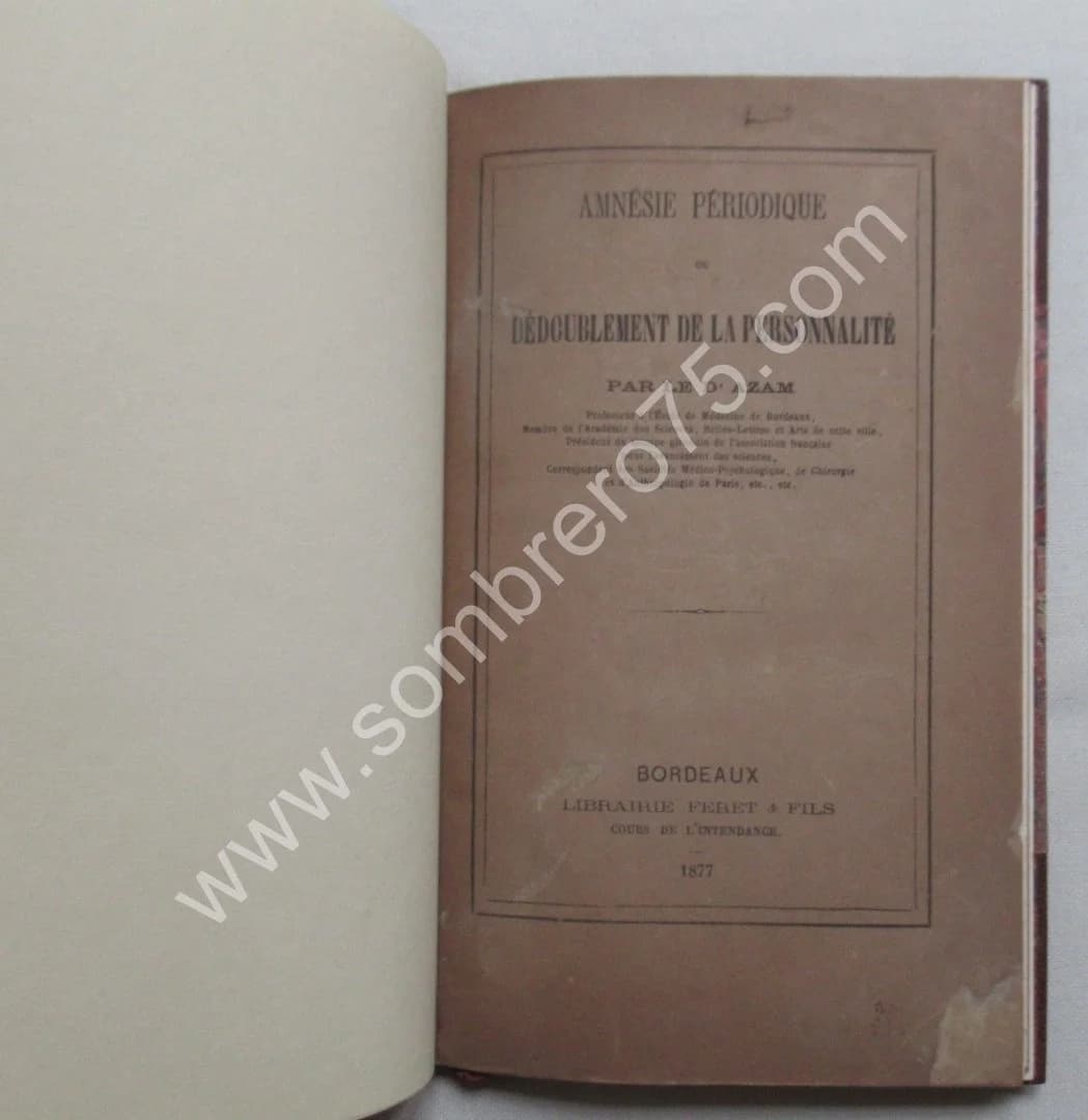 Amnésie Périodique ou Dédoublement de la Personnalité. DR AZAM. 1877 - Image 3