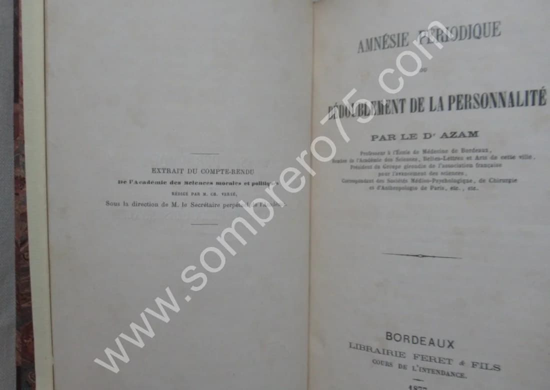 Amnésie Périodique ou Dédoublement de la Personnalité. DR AZAM. 1877 - Image 4