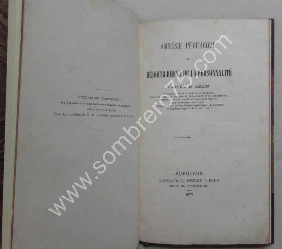 Amnésie Périodique ou Dédoublement de la Personnalité. DR AZAM. 1877 - Image 10