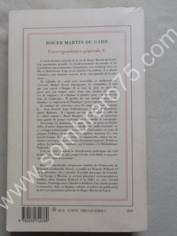 Roger Martin du Gard. Correspondance Générale Tome X - Image 7