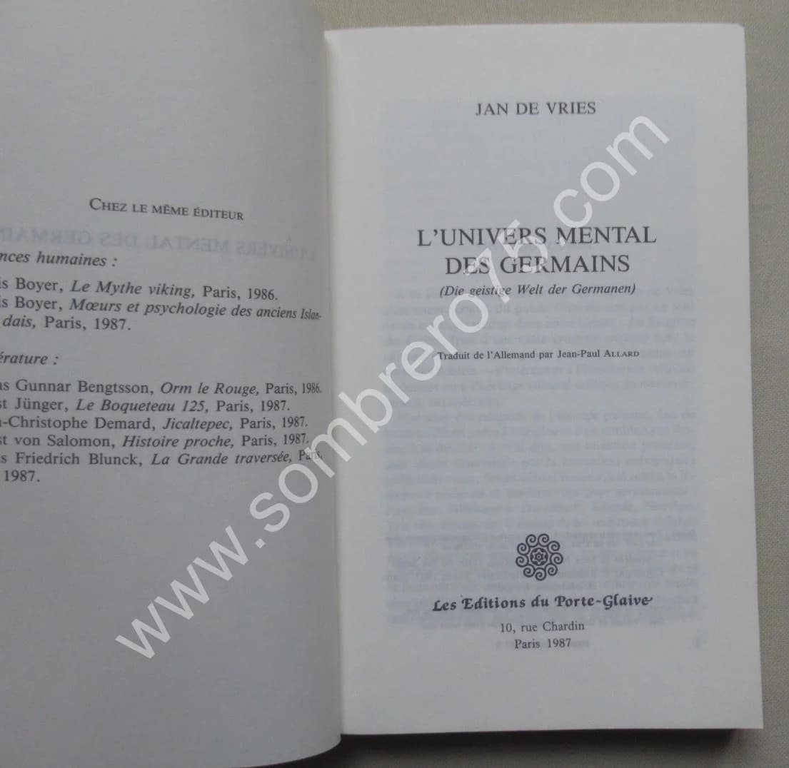 Jan de VRIES. L'Univers Mental des Germains - Image 3