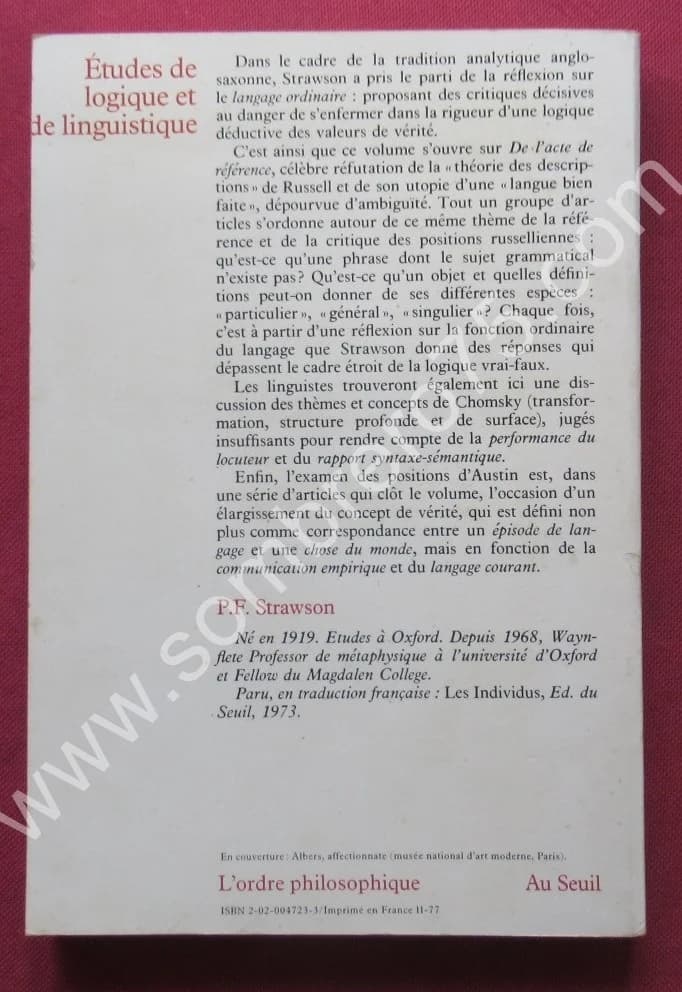 Etudes de logique et de Linguistique. P. F. STRAWSON - Image 6