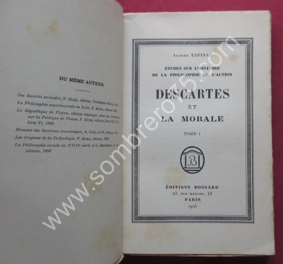 Descartes et la Morale - 2 Tomes. Alfred ESPINAS - Image 3
