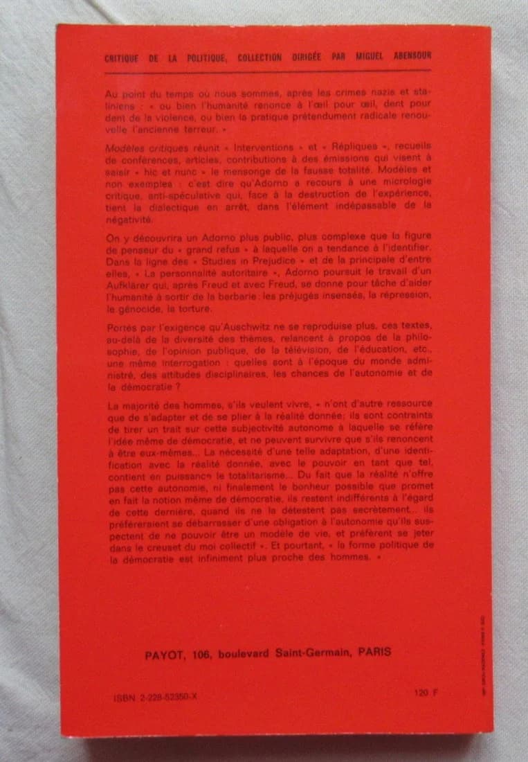 Modèles Critiques. Theodor ADORNO - Image 5