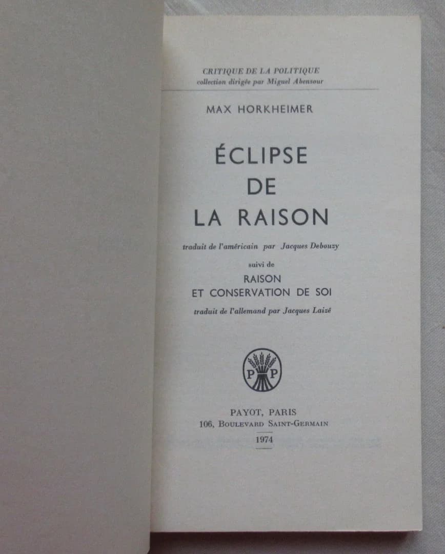 Eclipse de la raison. HORKHEIMER Max - Image 3