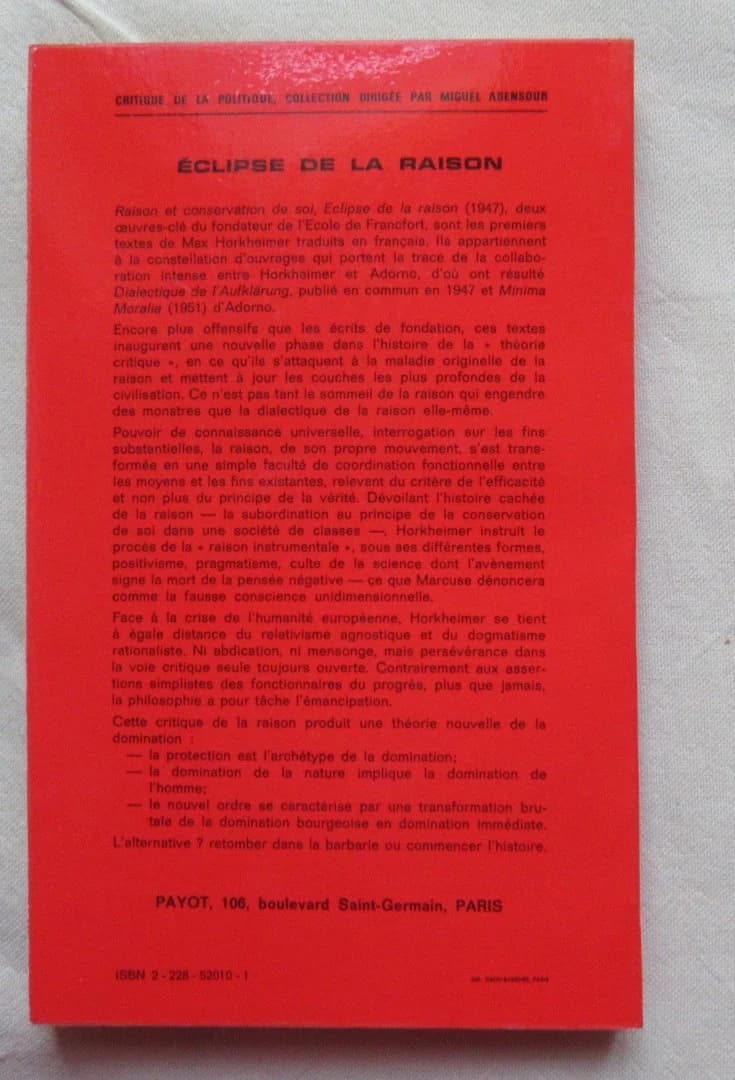 Eclipse de la raison. HORKHEIMER Max - Image 4