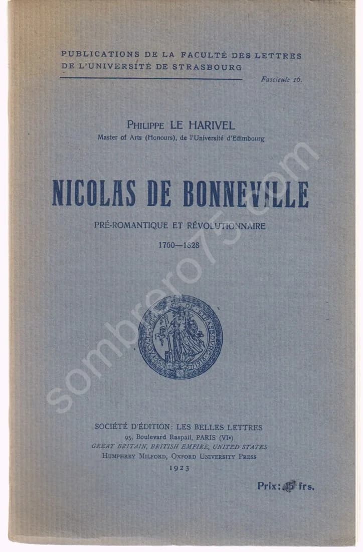 Nicolas de Bonneville, Pré-Romantique et Révolutionnaire, 1760-1828. Thèse