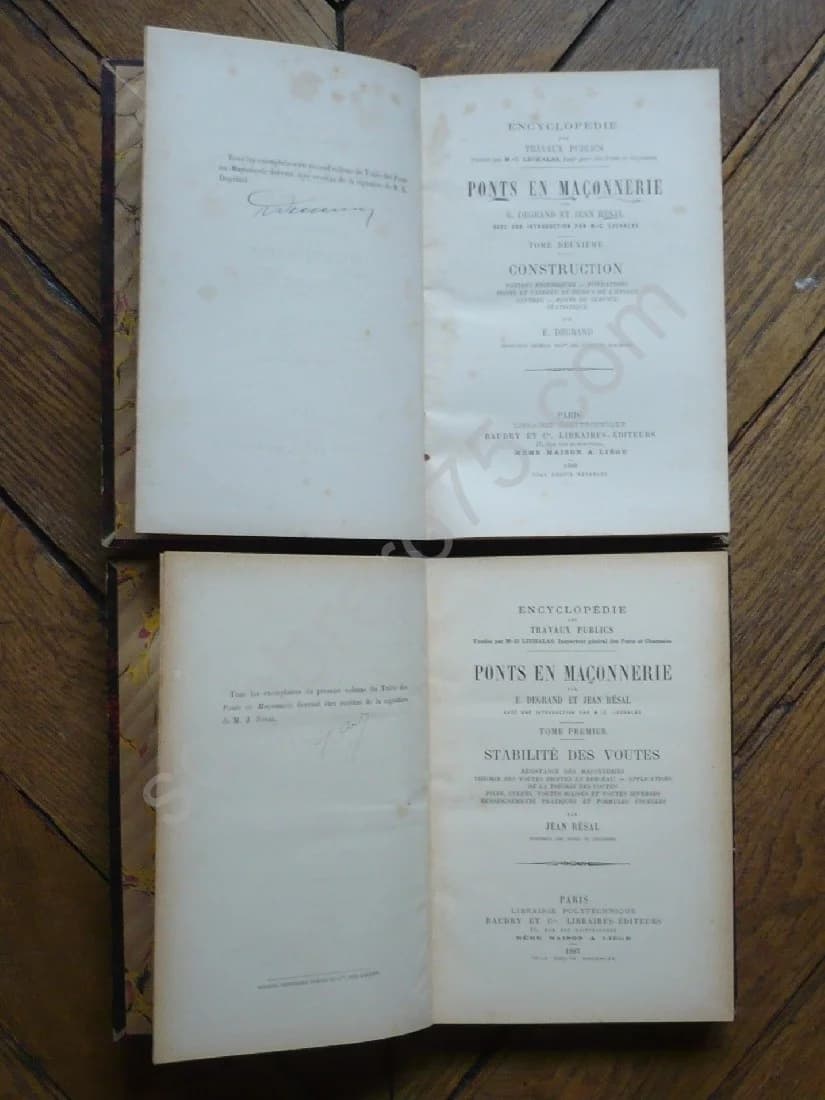 Encyclopédie des Travaux Publics. Ponts en Maçonnerie 2 Volumes 1er Tome : Stabilité des Voûtes. 2e Tome : Constructions - Image 3