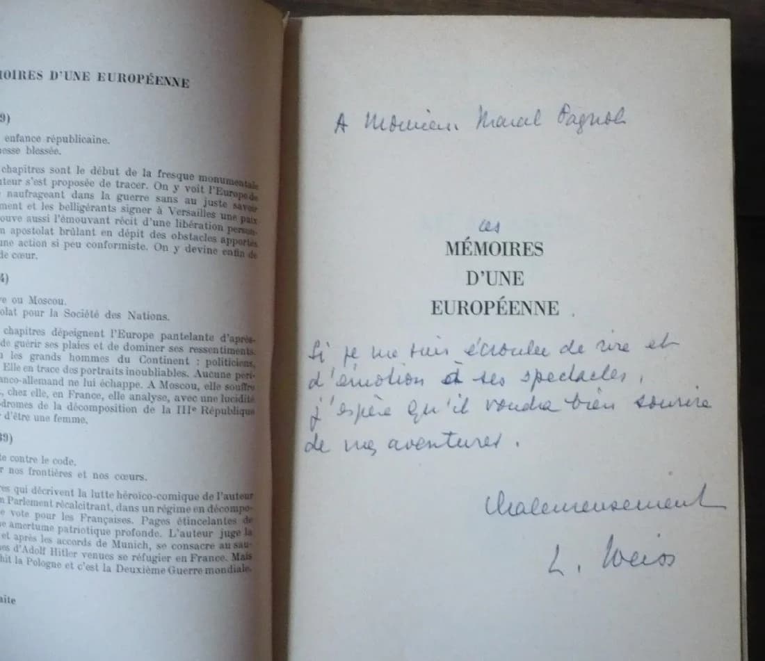 Mémoires d'une Européenne Tome III : 1934 - 1939. Envoi À Pagnol - Image 2