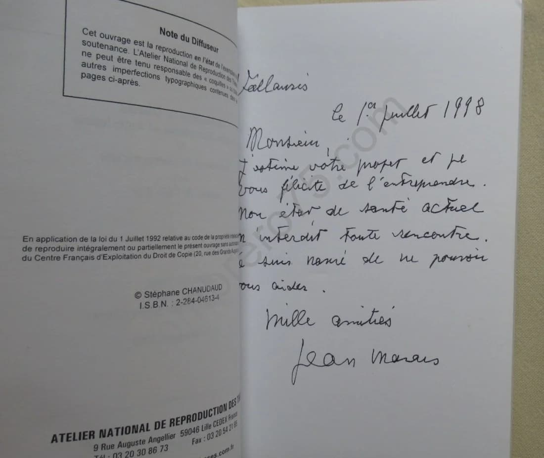 La Musique de Cinéma Française, Européenne et Américaine. CHANUDAUD. Envoi Jean MARAIS - Image 3