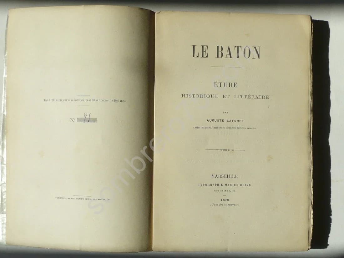 Le Bâton, Étude Historique et Littéraire 1876. Auguste LAFORET - Image 5