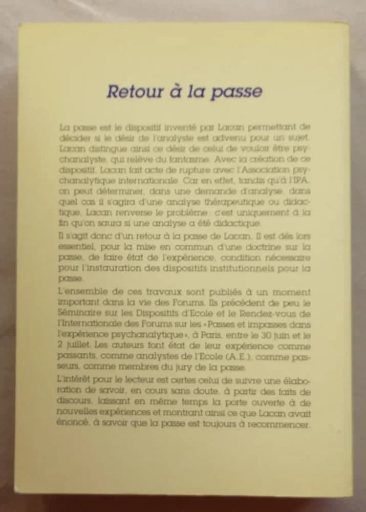 Retour à la Passe. I. CALAS. Forums du Champ Lacanien - Image 6