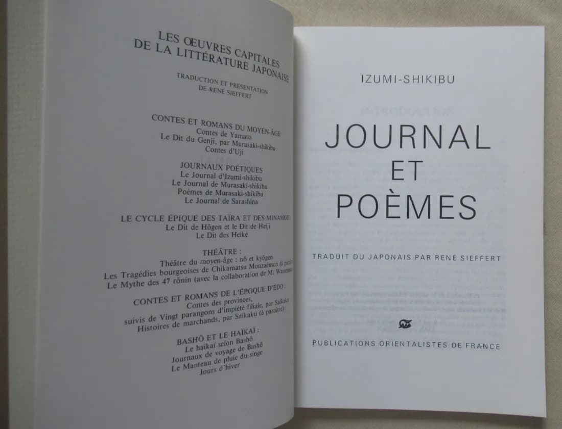 IZUMI SHIKIBU. Journal et Poèmes. Trad. René SIEFFERT - Image 3