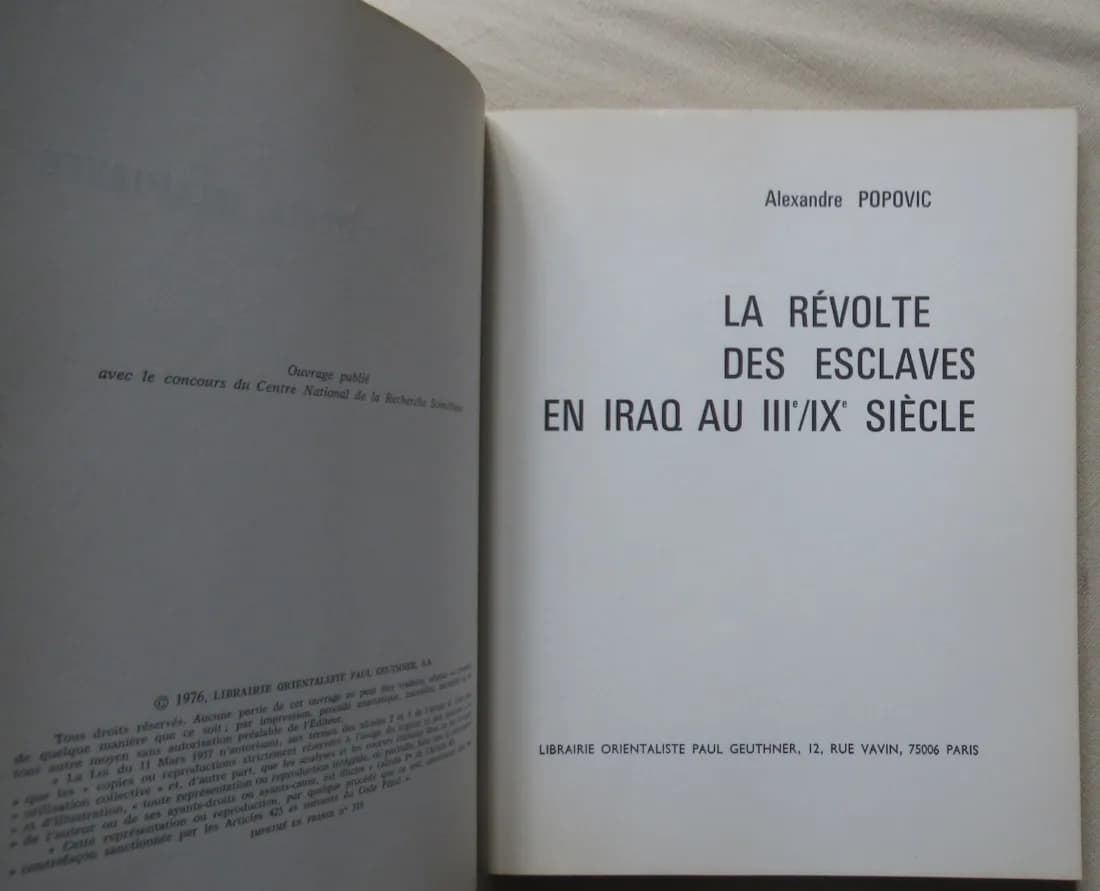 La Révolte des Esclaves en Iraq au IIIe / IXe Siècle. Alexandre POPOVIC - Image 3