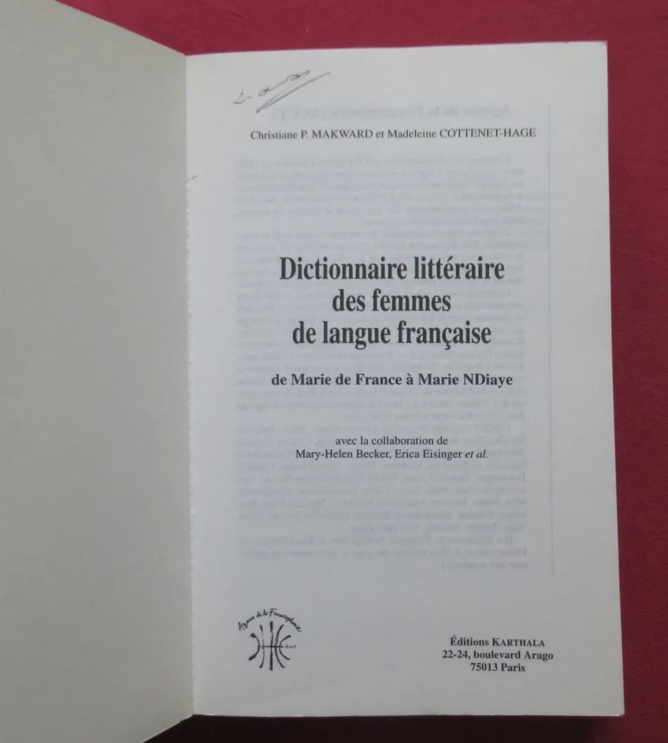 MAKWARD CH. P. - COTTENET-HAGE. Dictionnaire littéraire des femmes de langue - Image 3